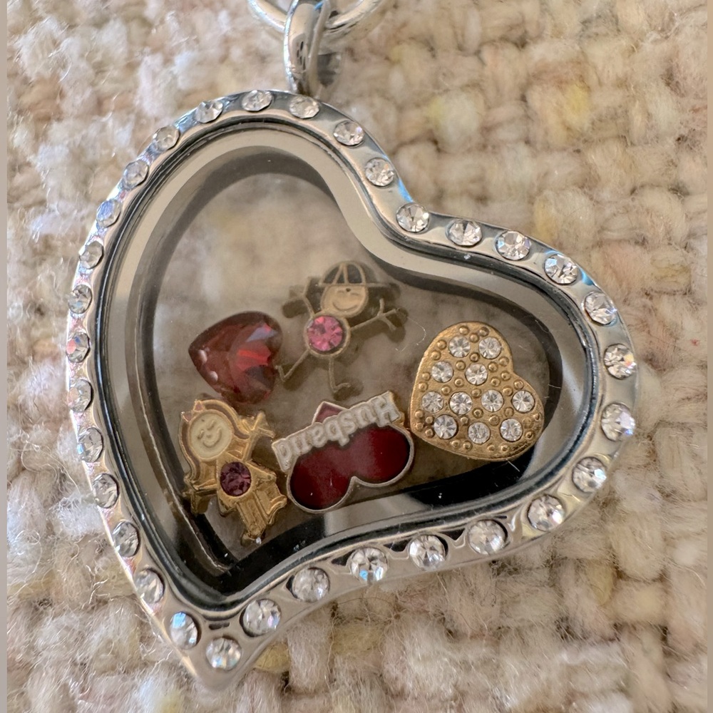 Heart-Shaped Silver Necklace with Charms